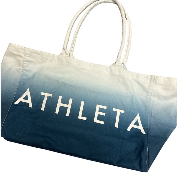 Athleta Blue White Ombre Beach Tote Bag 100% Cotton - Picture 2 of 6